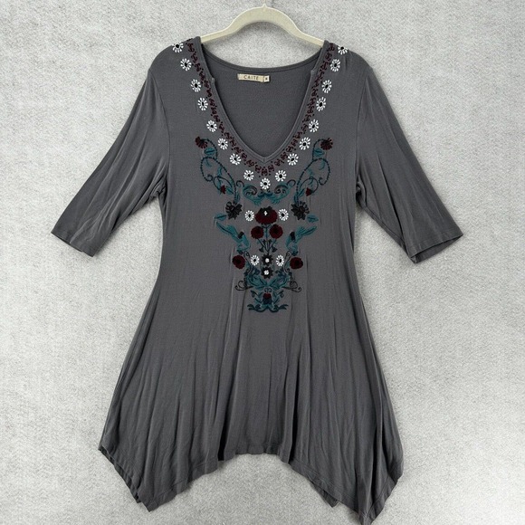 Anthropologie Caite Dress Womens MEDIUM Floral Embroidered Tunic Boho Midi - Picture 1 of 12